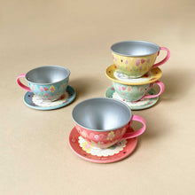 Load image into Gallery viewer, musical-tin-tea-set-enchanted-forest-cups-and-saucers
