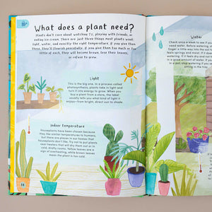 open-book-showing-text-and-illustration-about-what-plants-need