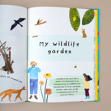 Load image into Gallery viewer, open-book-showing-white-page-with-text-my-wildlife-garden