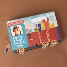 Load image into Gallery viewer, my-little-train-puzzle-set-box-with-a-train-conductor-and-mouse-rabbit-chick-passengers
