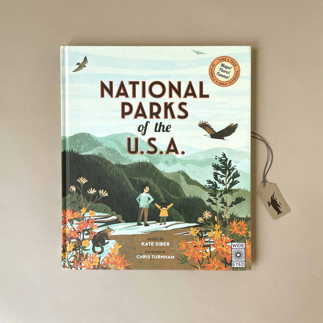 national-parks-of-the-usa-cover-featuring-a-parent-and-child-standing-in-a-mountain-park
