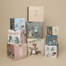Load image into Gallery viewer, set-of-nine-woodland-musician-nesting-blocks