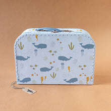 Load image into Gallery viewer, ocean-pattern-on-blue-background-suitcase-with-blue-handle