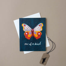 Load image into Gallery viewer, dark-blue-card-with-orange-butterfly-one-of-a-kind