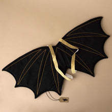 Load image into Gallery viewer, black-organic-cotton-bat-wings-gold-stitching-and-straps