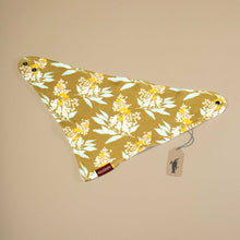 Load image into Gallery viewer, organic-cotton-kerchief-bib-gold-floral