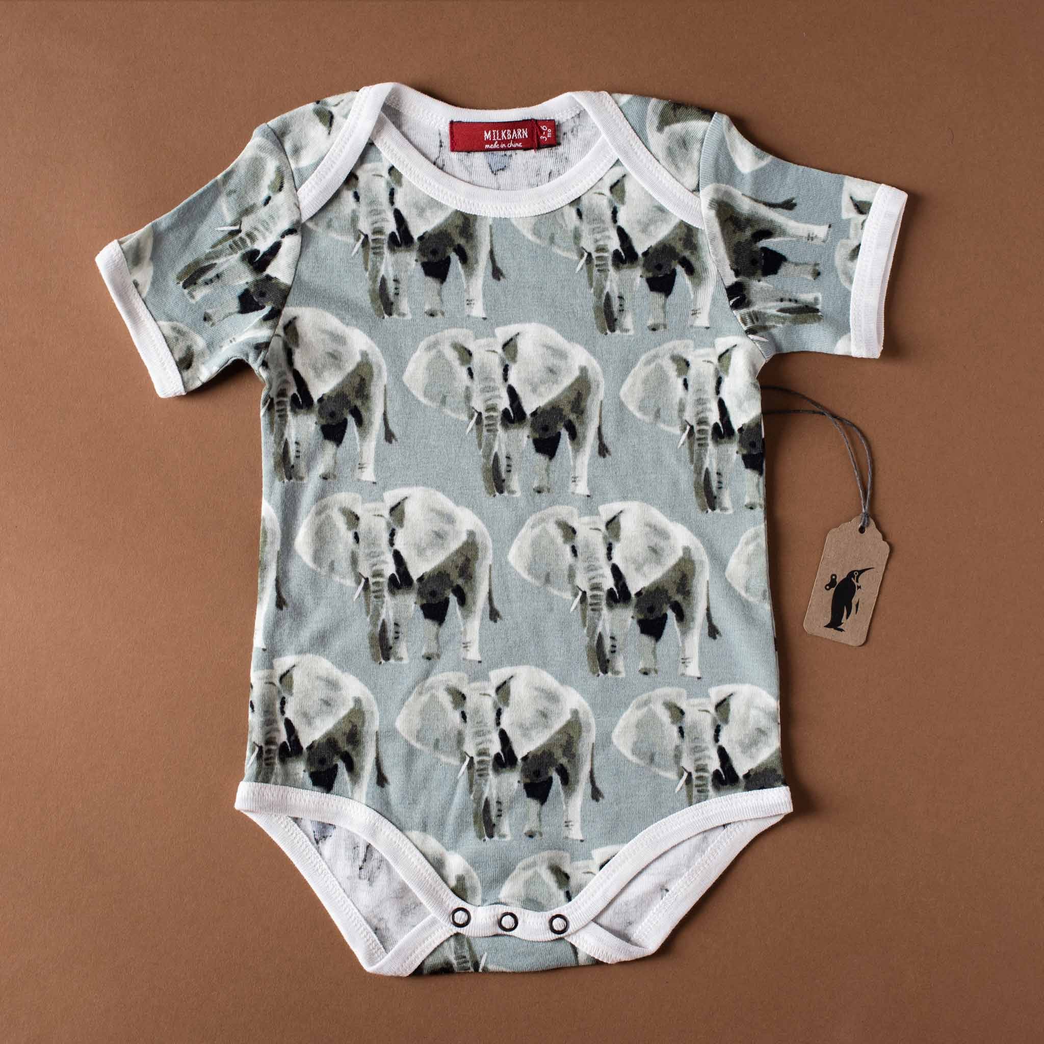 organic-cotton-short-sleeve-onesie-grey-elephant-on-blue-grey-background