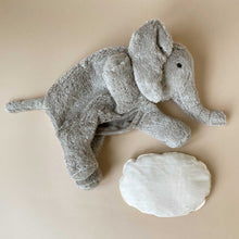 Load image into Gallery viewer, grey-organic-cotton-warming-elephant-zipper-open-with-warming-pouch-outside