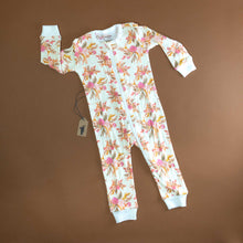 Load image into Gallery viewer, organic-cotton-zipper-pajama-vintage-off-white-with-soft-pinks-and-peach-floral