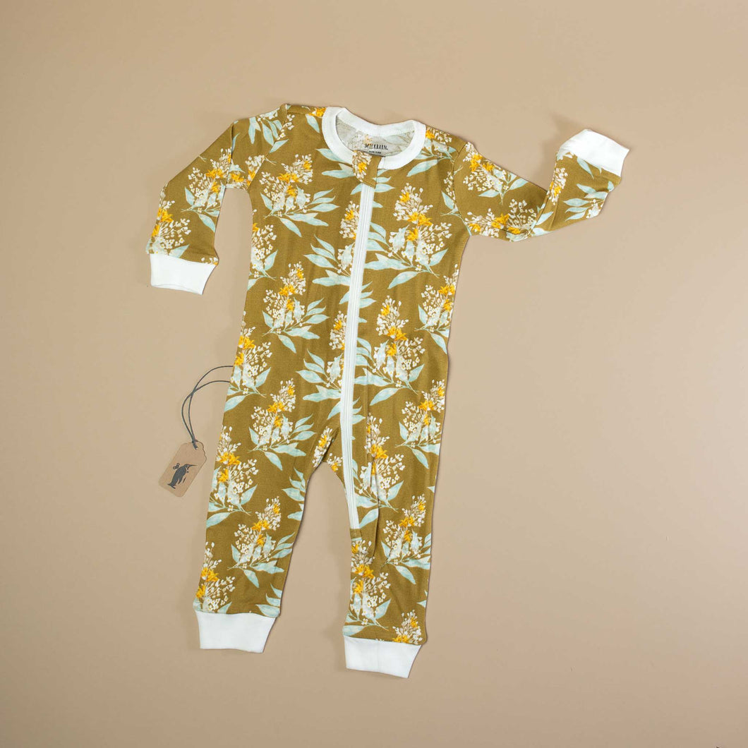 Organic Cotton Zipper Pajamas | Gold Floral