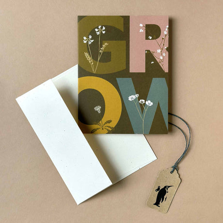 Overgrown Grow Greeting Card with flowers illustrations one  the letters G.R.O.W