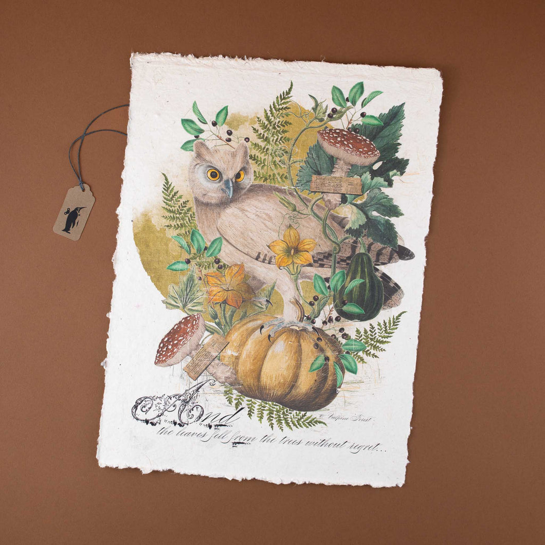 handmade-tree-free-paper-with-illustration-of-an-owl-sitting-on-a-pumpkin-surrounded-by-mushrooms-and-plants