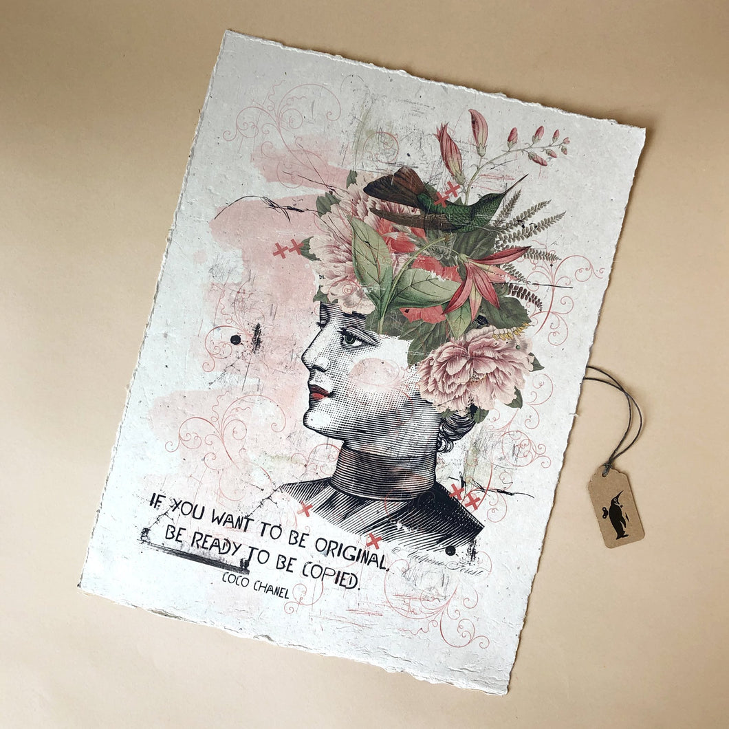 if-you-want-to-be-original-paper-print-with-woman-with-flowers-on-her-head-illustration