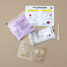 Load image into Gallery viewer, content-of-package-showing-two-bags-of-white-and-purple-powders-one-instruction-sheet-one-pipette-and-crab-and-octopus-mold