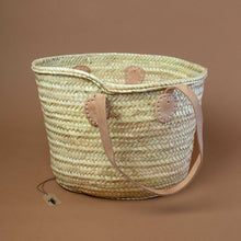 Load image into Gallery viewer, petite-woven-basket-with-light-brown-leather-handles