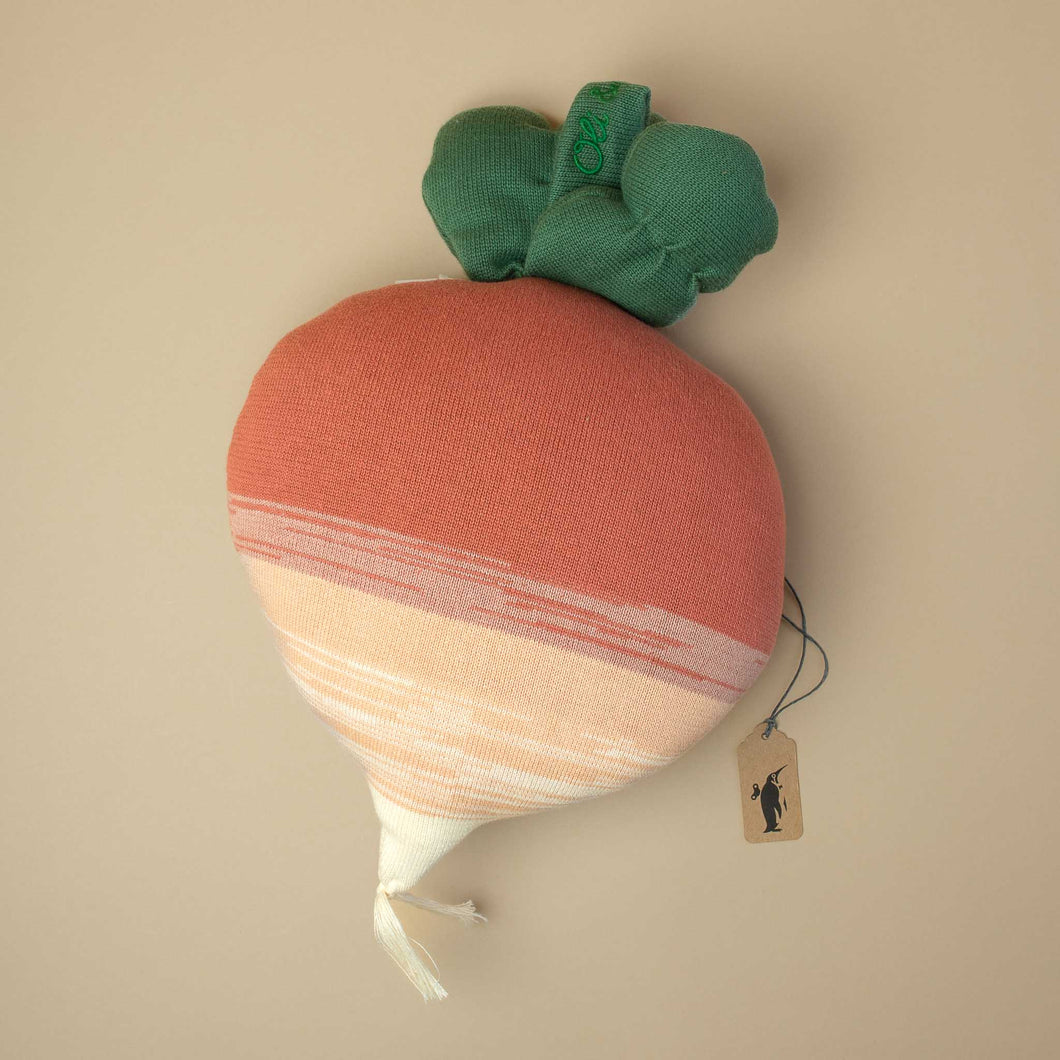 Petite Radish Cushion in the shape and colors of a radish