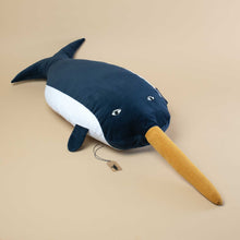 Load image into Gallery viewer, blue-and-white-cord-plush-narwhal-with-yellow-horn