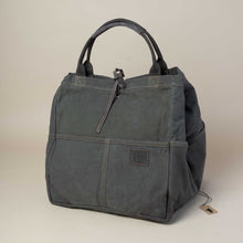 Load image into Gallery viewer, greenish-brown-tote-bag-with-pockets-and-handles