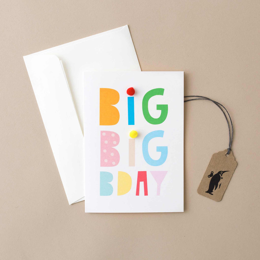 white-greeting-card-with-big-big-b'day-lettering-in-multi-colors-with-pompoms