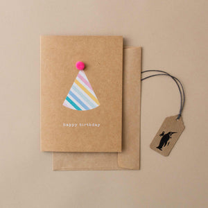 natural-greeting-card-with-stripe-party-hat-pink-pom-and-happy-birthday-text