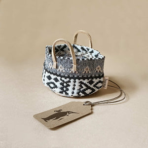 pretend-play-accessories-mini-basket-with-black-white-and-beige-pattern-and-beige-handles