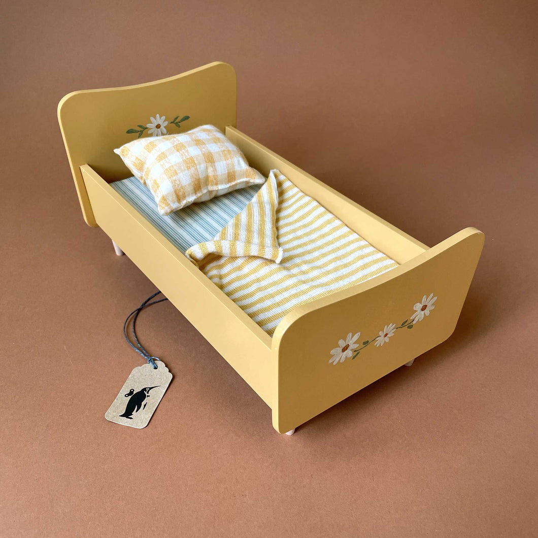 Pretend Play Furniture | Mini Wooden Bed - Yellow - Dolls & Doll Accessories - pucciManuli