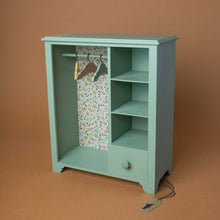 Load image into Gallery viewer, vintage-wardrobe-mint-green-with-floral-lining-and-three-hangers