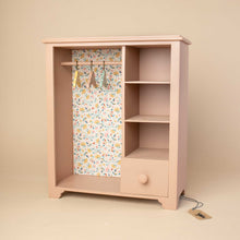 Load image into Gallery viewer, vinrage-wardrobe-powder-pink-with-floral-lining-and-three-hangers