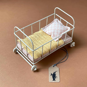 Pretend Play Furniture | Metal Cot Bed with Rose Bedding - Dolls & Doll Accessories - pucciManuli