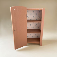 Load image into Gallery viewer, dusty-rose-mini-vintage-closet-shown-open-with-floral-interior-3-shelves