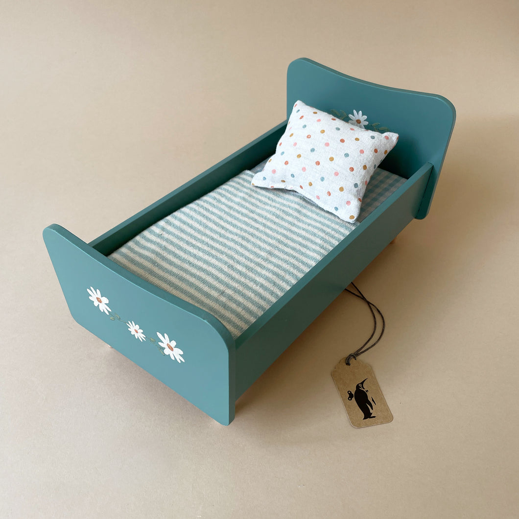 Pretend Play Furniture | Mini Wooden Bed - Mint Blue - Dolls & Doll Accessories - pucciManuli
