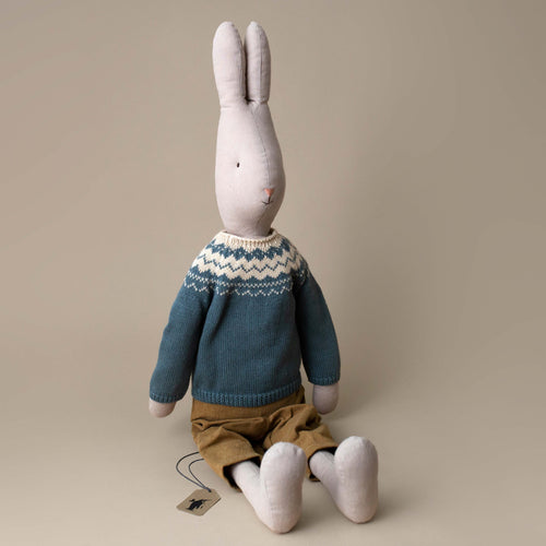 size-5-rabbit-doll-wearing-blue-fair-isle-sweater-and-brown-pants