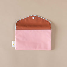 Load image into Gallery viewer, back-view-khaki-pencil-pouch-blush-back-with-red-flap