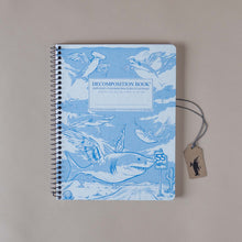 Load image into Gallery viewer, blue-illustrated-flying-sharks-spiral-notebook