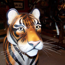 Load image into Gallery viewer, close-up-face-of-handmade-wooden-rocking-tiger