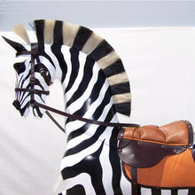 Load image into Gallery viewer, handmade-wooden-rocking-horse-zebra-head-close-up