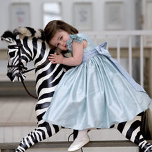 Load image into Gallery viewer, handmade-wooden-rocking-zebra-with-little-girl-riding