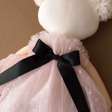 Load image into Gallery viewer, close-up-of-black-ribbon-bow-on-back-of-doll