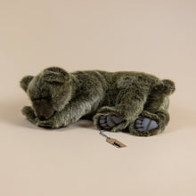 Load image into Gallery viewer, realistic-sleeping-brown-bear-stuffed-animal
