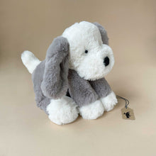 Load image into Gallery viewer, smudge-puppy-grey-and-white-stuffed-animal-side-view