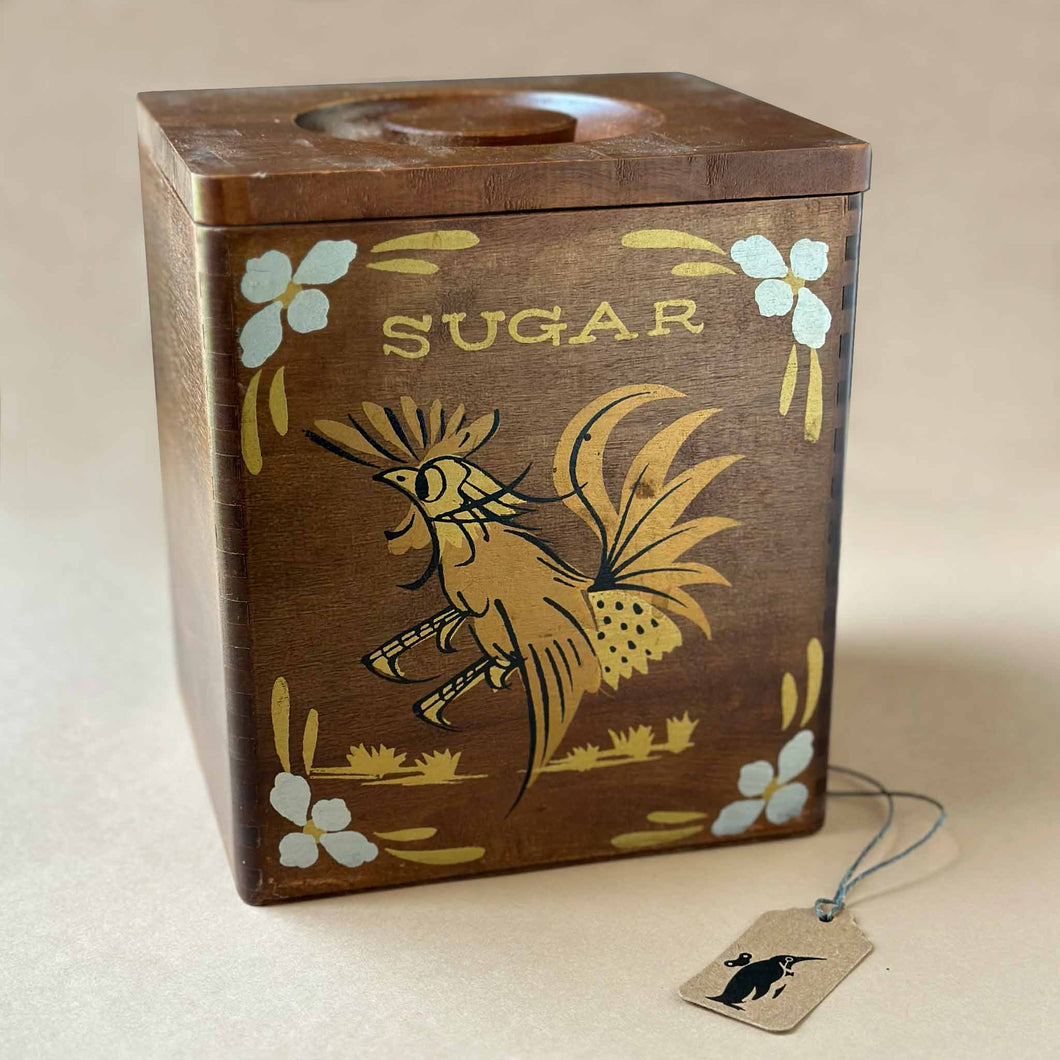 sugar-canister-vintage-wood-with-rooster-design