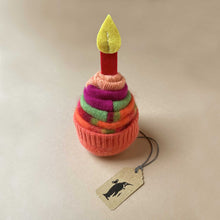 Load image into Gallery viewer, apricot-green-magenta-sweater-cupcake-with-felt-candle