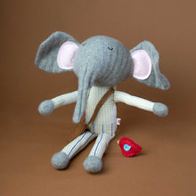 Load image into Gallery viewer, elephant-stuffie-sitting-with-red-bird-on-the-right
