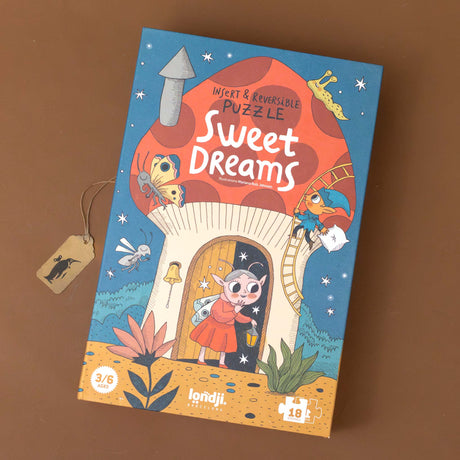 sweet-dreams-18-piece-insert-and-reversible-puzzle-box-with-a-mushroom-house-with-fairies-and-gnomes-slugs-and-butterflies
