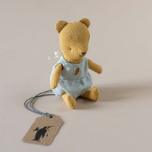 Load image into Gallery viewer, teddy-doll-baby-wearing-blue-checked-onesie-with-bee-embroidery