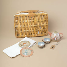 Load image into Gallery viewer, wicker-picnic-basket-with-woodland-musician-tin-tea-set