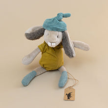 Load image into Gallery viewer, trois-petit-lapins-little-ochre-rabbit-with-a-little-blue-hat