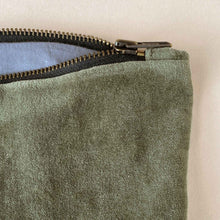 Load image into Gallery viewer, close-up-of-sage-green-pouch-and-zip