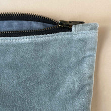 Load image into Gallery viewer, close-up-of-soft-blue-pouch-and-zipper