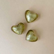 Load image into Gallery viewer, venetian-glass-heart-three-olive-gold-spread-out